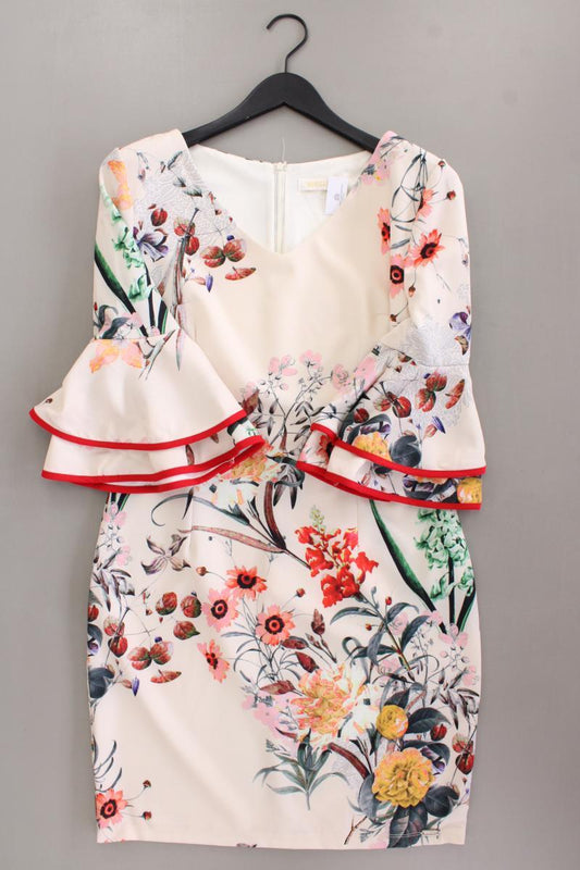 Midikleid Gr. 38 mit Blumenmuster Trompetenärmel mehrfarbig aus Polyester