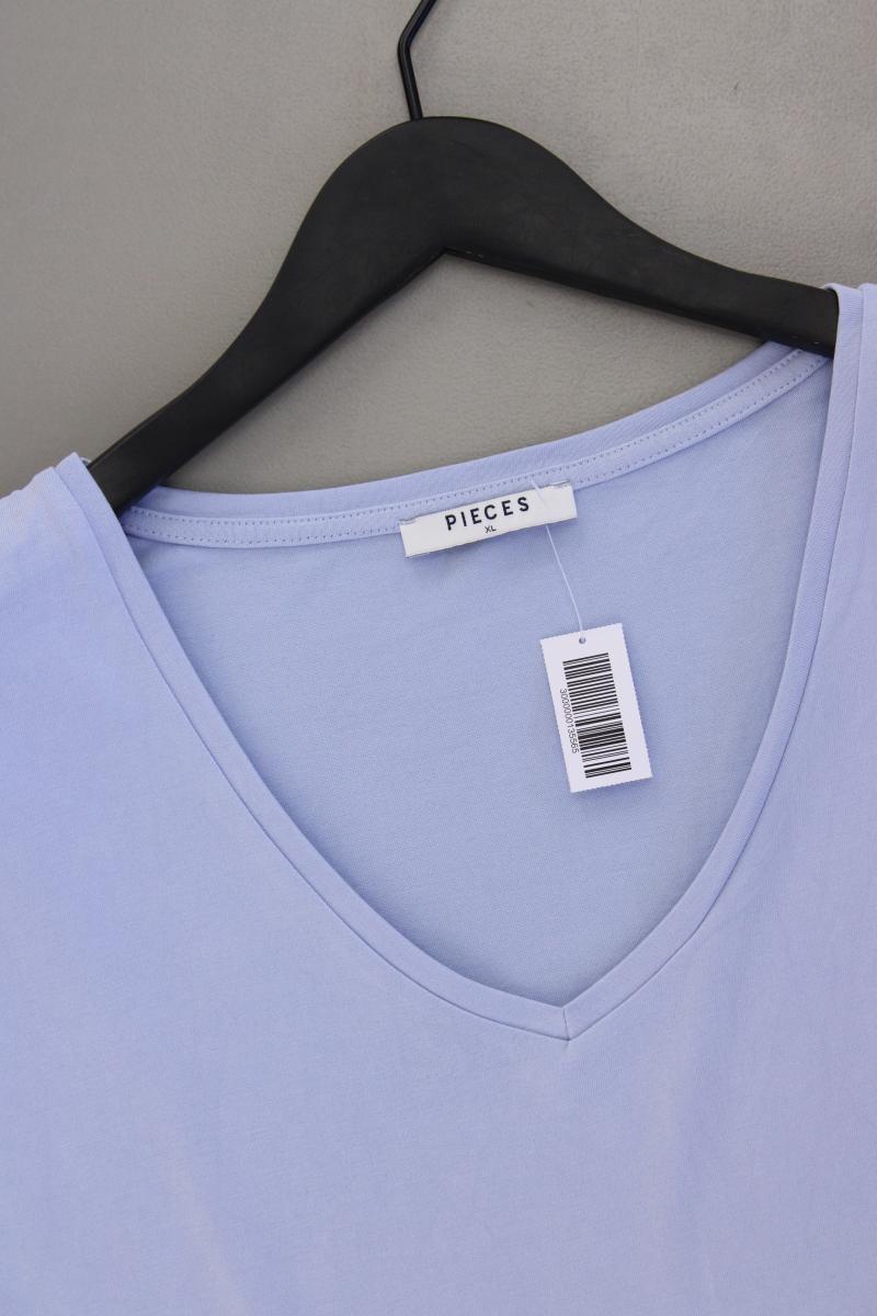 Pieces Shirt mit V-Ausschnitt Gr. XL neuwertig Kurzarm blau