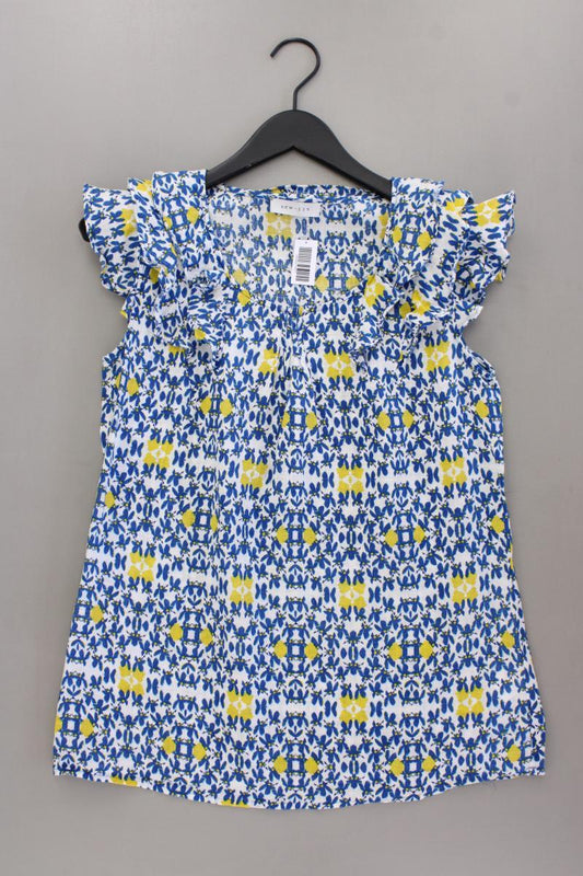 KEW LONDON Leinenbluse Gr. 38 mit Blumenmuster Kurzarm blau