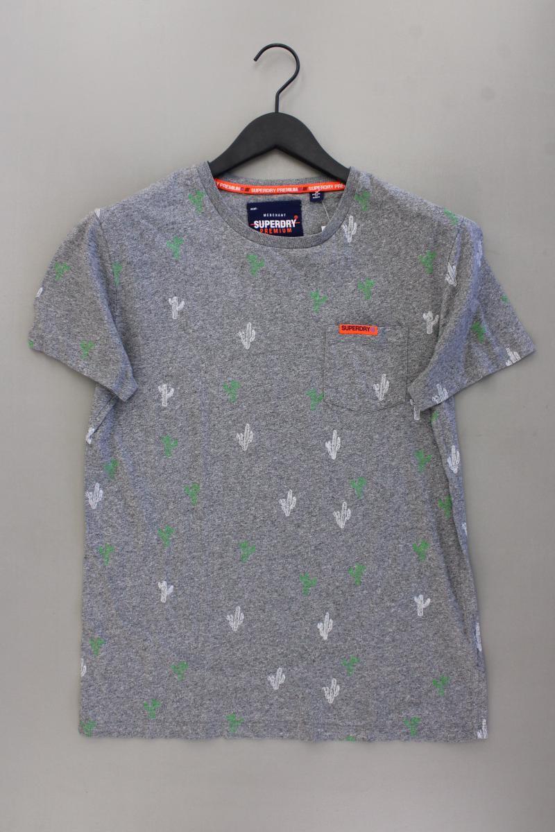 Superdry Shirt mit Kaktusprint für Herren Gr. M Kurzarm grau aus Baumwolle