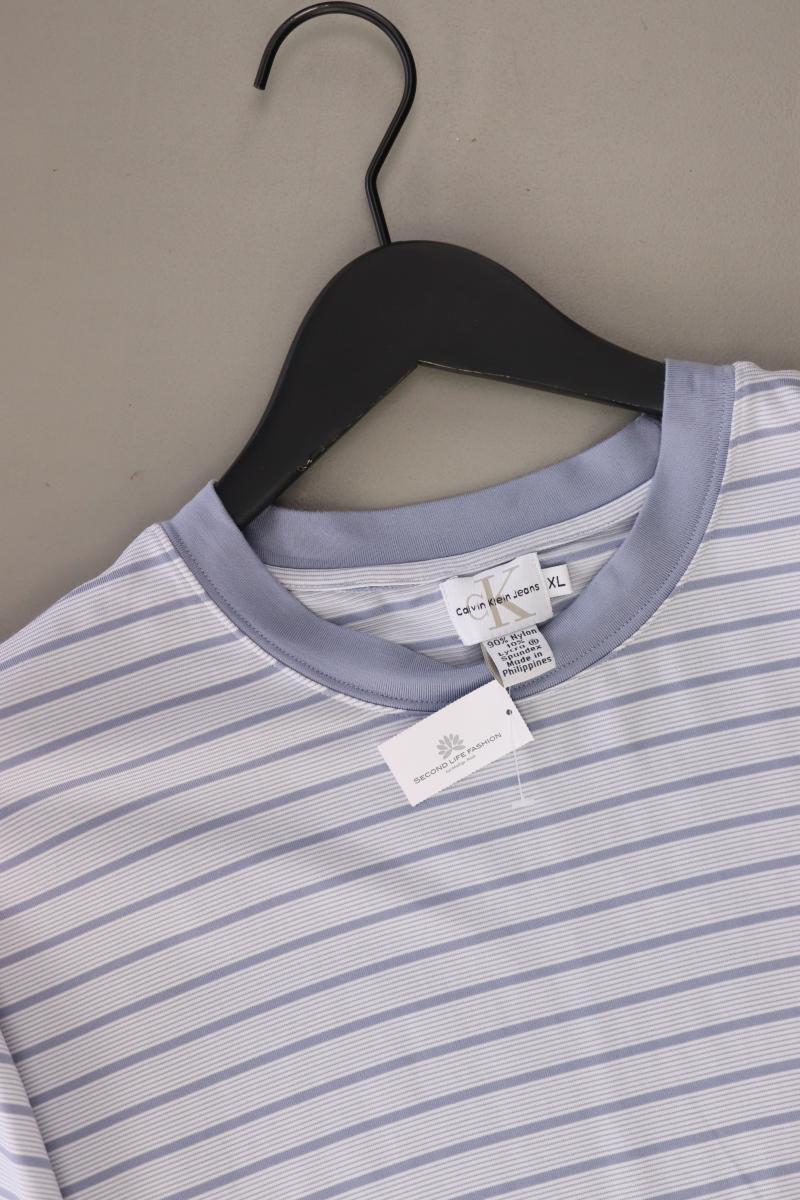 Calvin Klein Ringelshirt für Herren Gr. XL gestreift Kurzarm blau aus Nylon