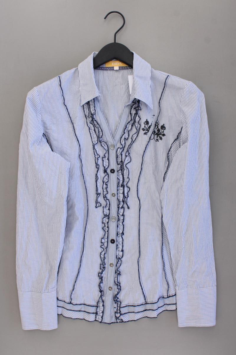 Biba Rüschenbluse Gr. 40 gestreift Langarm blau aus Baumwolle