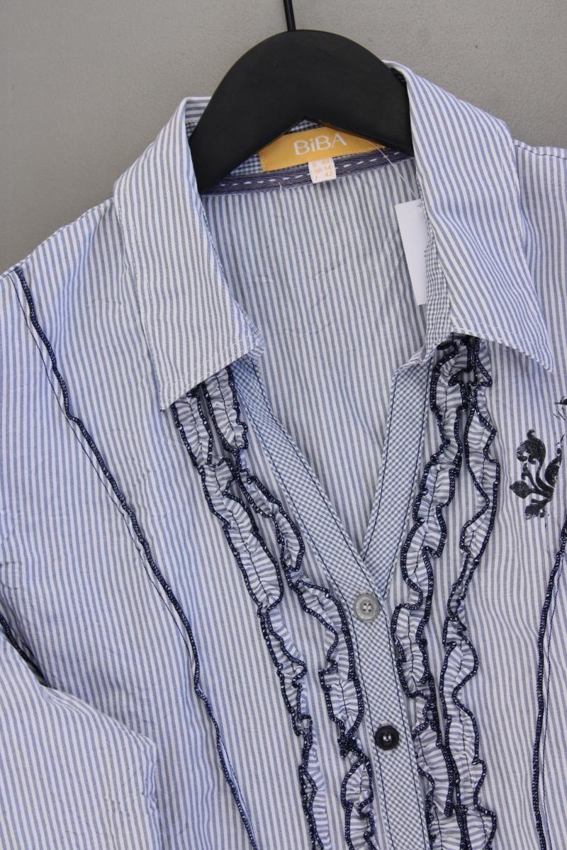 Biba Rüschenbluse Gr. 40 gestreift Langarm blau aus Baumwolle