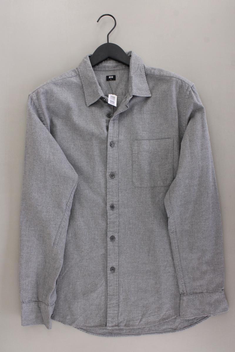 Uniqlo Langarmhemd für Herren Gr. L grau aus Baumwolle