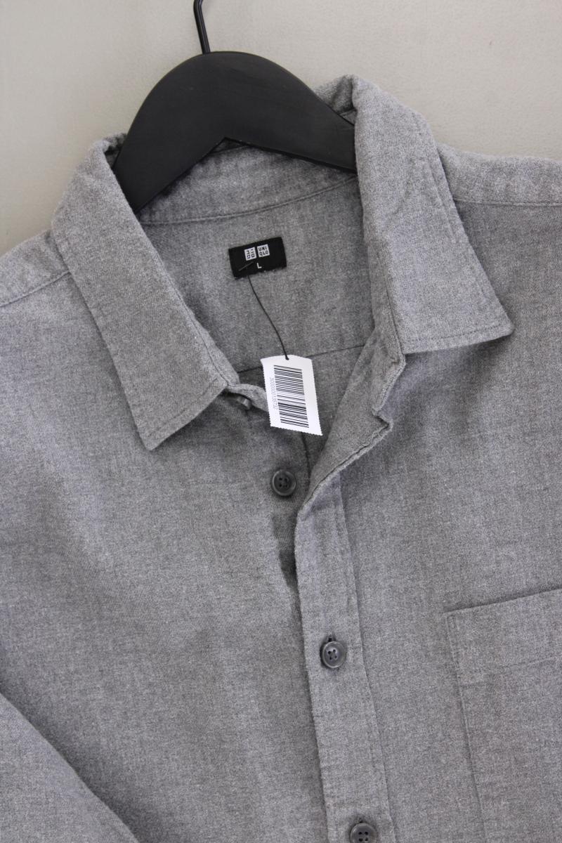 Uniqlo Langarmhemd für Herren Gr. L grau aus Baumwolle