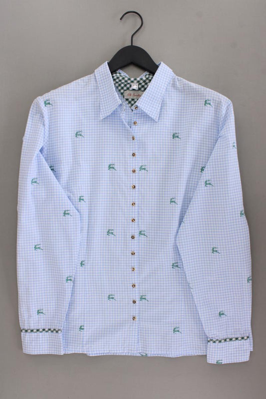 OS Trachten Karobluse Gr. 48 kariert Langarm blau aus Baumwolle