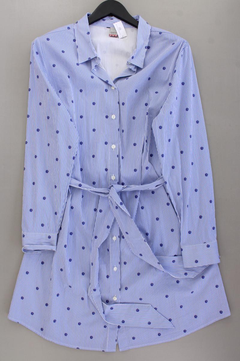 Qiero! Langarmkleid Gr. 44 gestreift neuwertig mit Gürtel blau aus Baumwolle