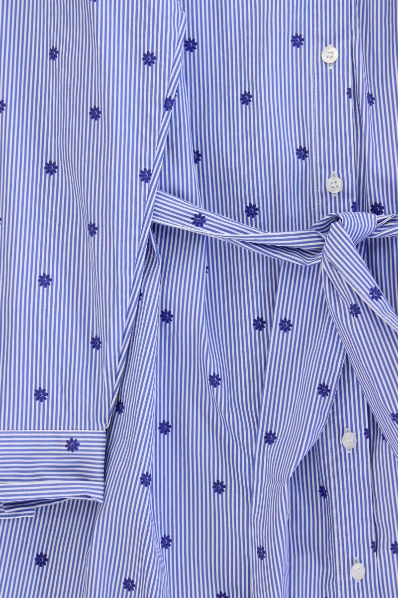 Qiero! Langarmkleid Gr. 44 gestreift neuwertig mit Gürtel blau aus Baumwolle