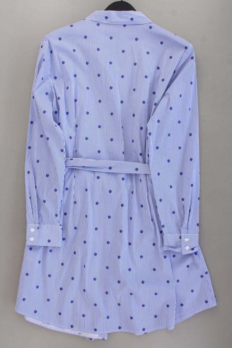 Qiero! Langarmkleid Gr. 44 gestreift neuwertig mit Gürtel blau aus Baumwolle