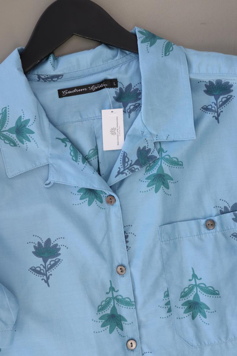 Gudrun Sjöden Bluse mit Seide Gr. L mit Blumenmuster neuwertig Kurzarm blau