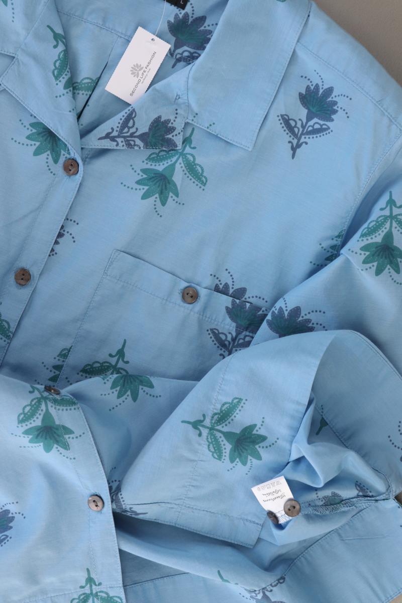 Gudrun Sjöden Bluse mit Seide Gr. L mit Blumenmuster neuwertig Kurzarm blau