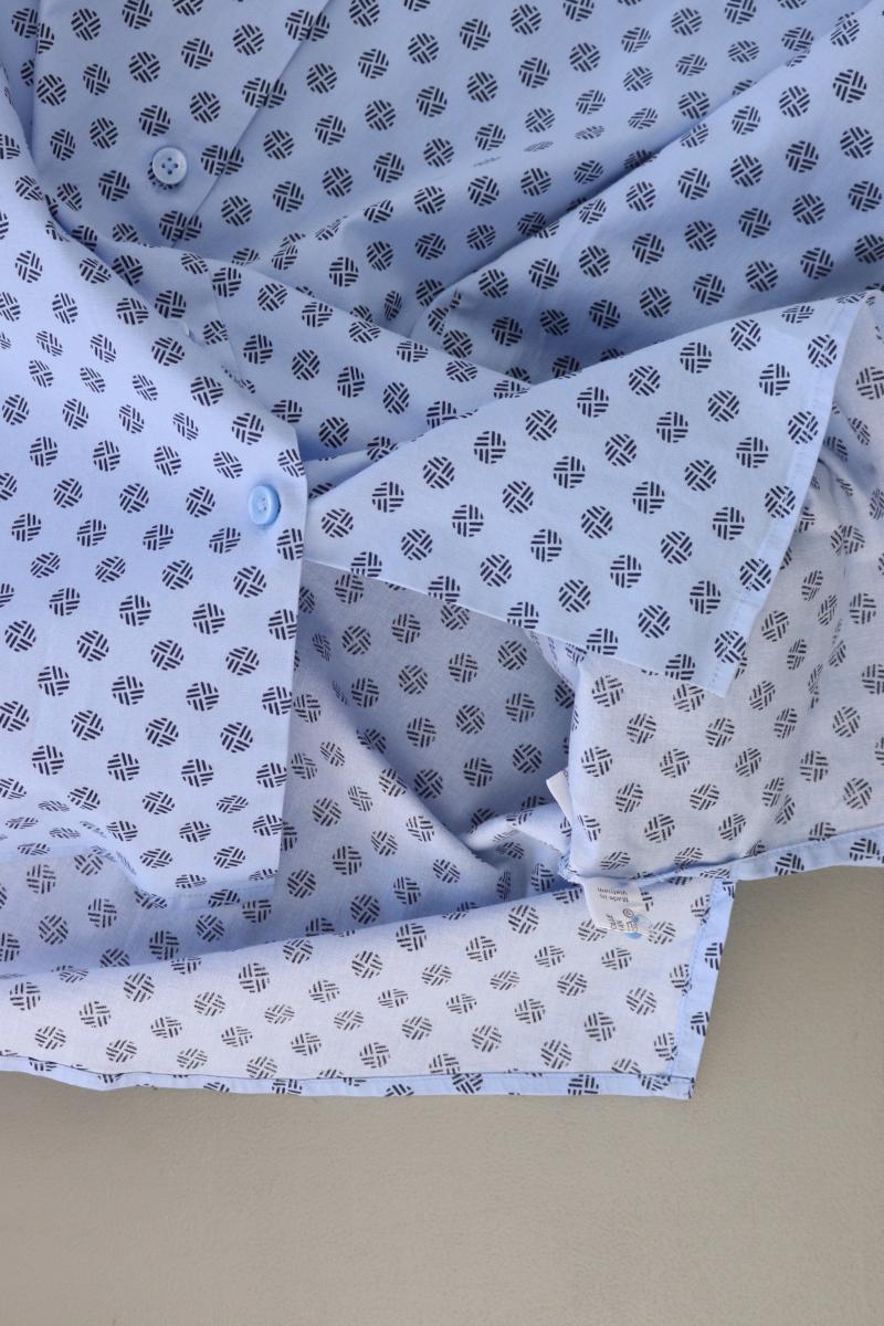 Walbusch Langarmbluse Gr. 44 geometrisches Muster blau aus Baumwolle