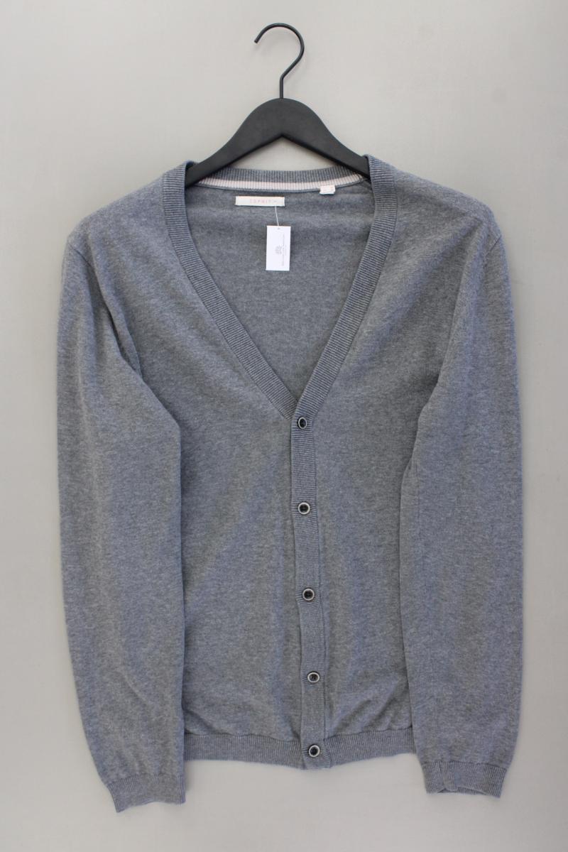 Esprit Strickjacke für Herren Gr. M Langarm grau aus Baumwolle