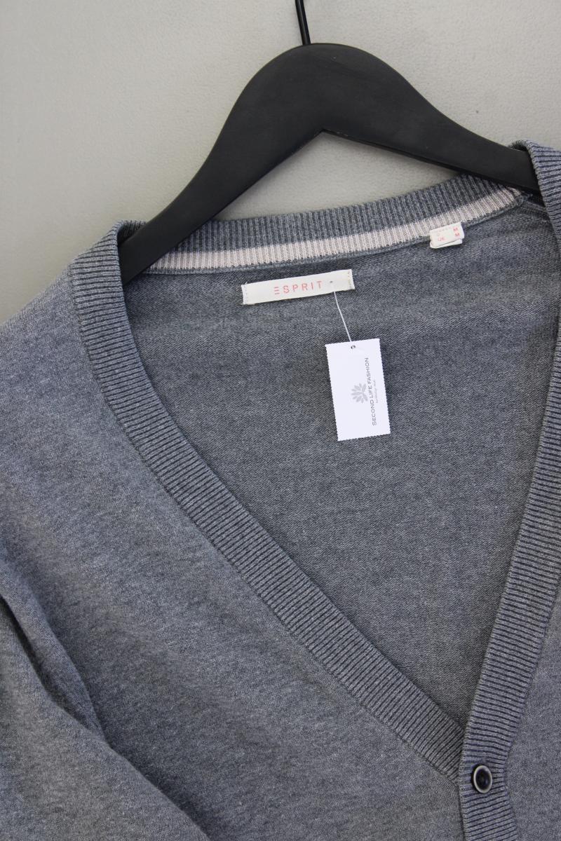 Esprit Strickjacke für Herren Gr. M Langarm grau aus Baumwolle
