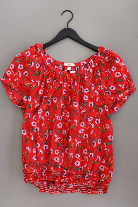 Bonprix Kurzarmbluse Gr. 44 mit Blumenmuster rot aus Baumwolle