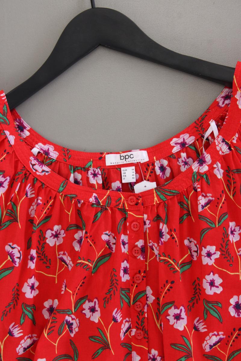 Bonprix Kurzarmbluse Gr. 44 mit Blumenmuster rot aus Baumwolle