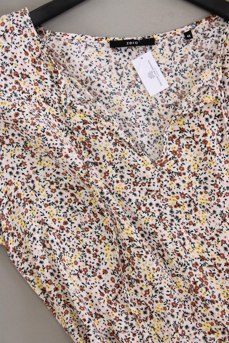 Zero Kurzarmkleid Gr. 42 mit Blumenmuster mit Gürtel mehrfarbig aus Viskose