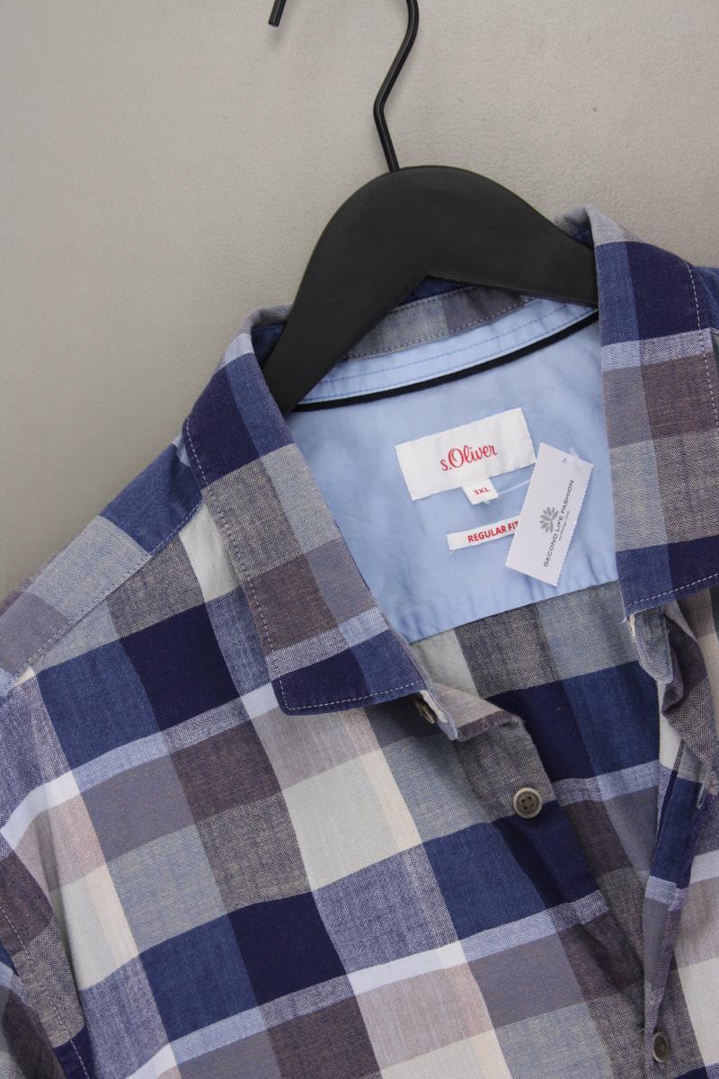 s.Oliver Karohemd für Herren Gr. XXXL kariert Kurzarm blau aus Baumwolle
