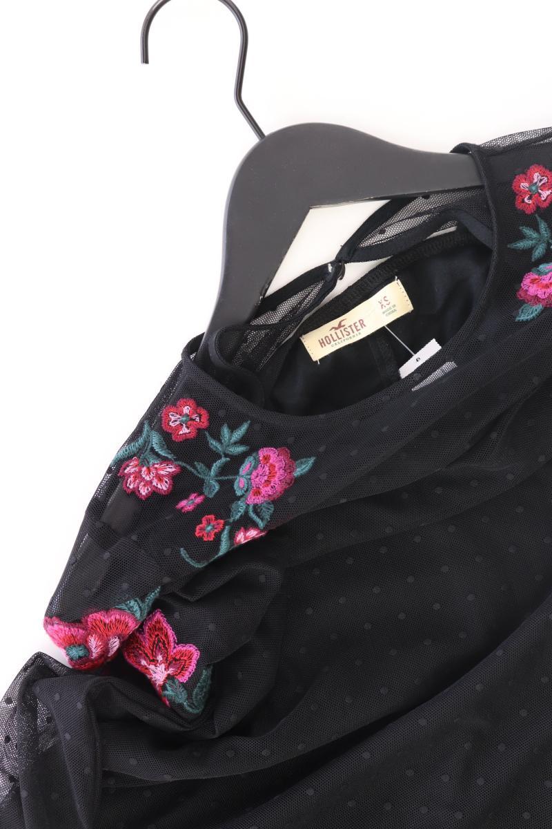 Hollister Chiffonkleid Gr. XS mit Blumenmuster Langarm schwarz aus Nylon