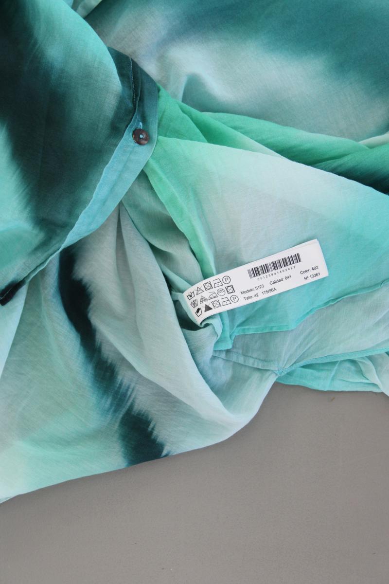Massimo Dutti Bluse mit Seide Gr. 42 mit Batikmuster Langarm türkis