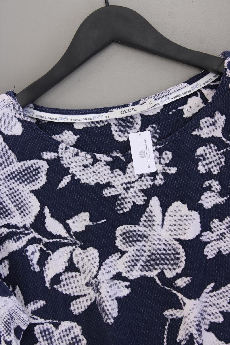 Cecil Kurzarmbluse Gr. S mit Blumenmuster blau aus Viskose