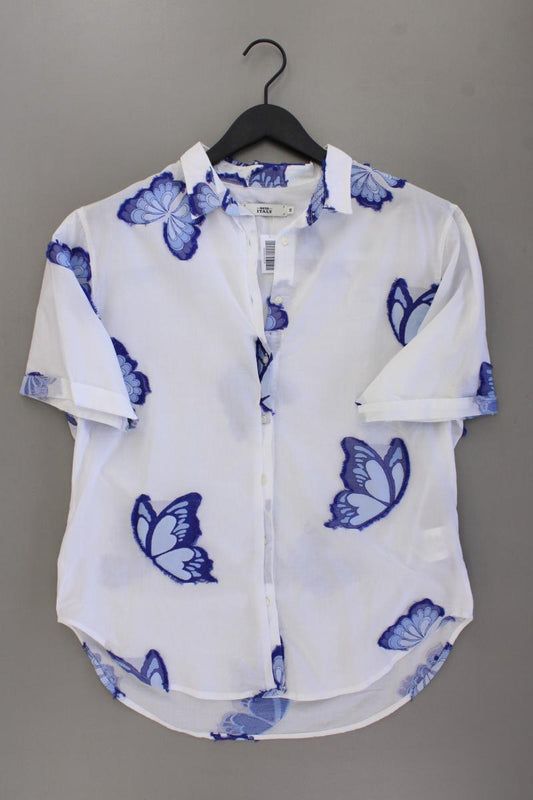 0039 Italy Bluse mit Schmetterlingen Gr. M neuwertig Kurzarm weiß aus Baumwolle