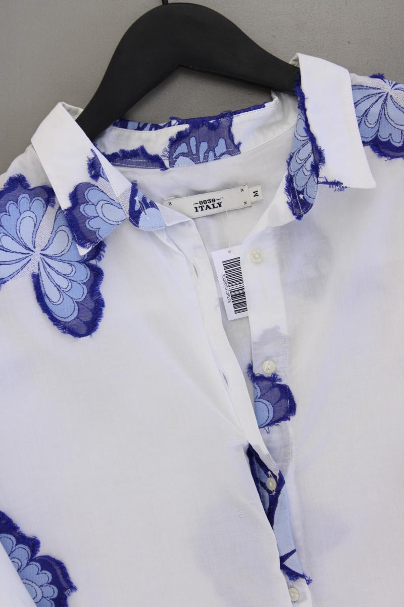 0039 Italy Bluse mit Schmetterlingen Gr. M neuwertig Kurzarm weiß aus Baumwolle