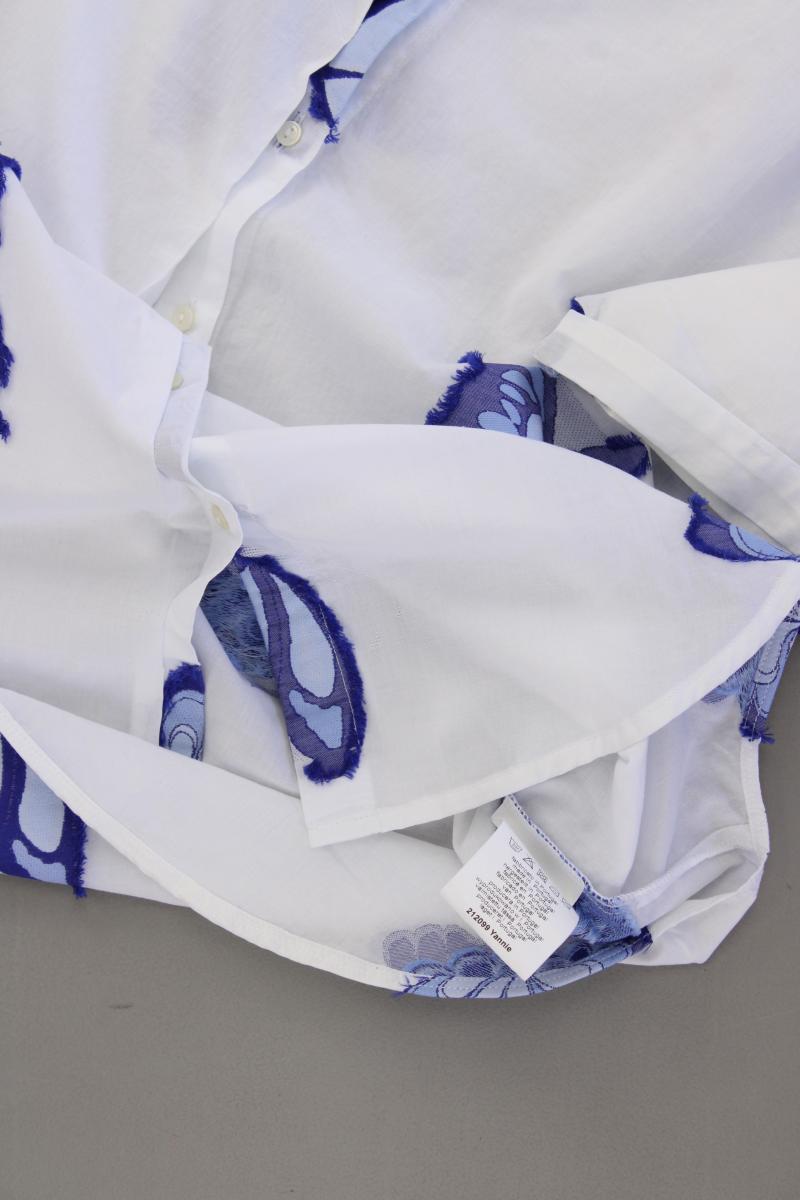 0039 Italy Bluse mit Schmetterlingen Gr. M neuwertig Kurzarm weiß aus Baumwolle