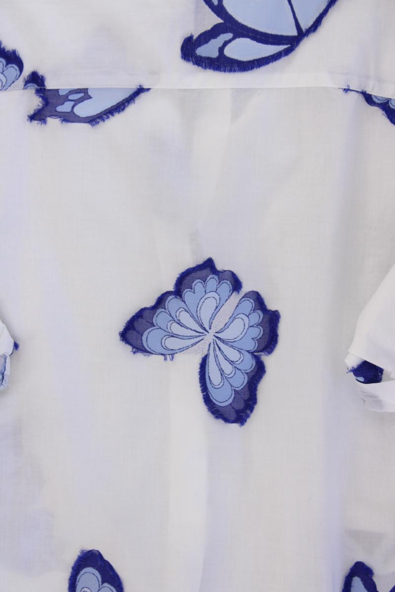 0039 Italy Bluse mit Schmetterlingen Gr. M neuwertig Kurzarm weiß aus Baumwolle