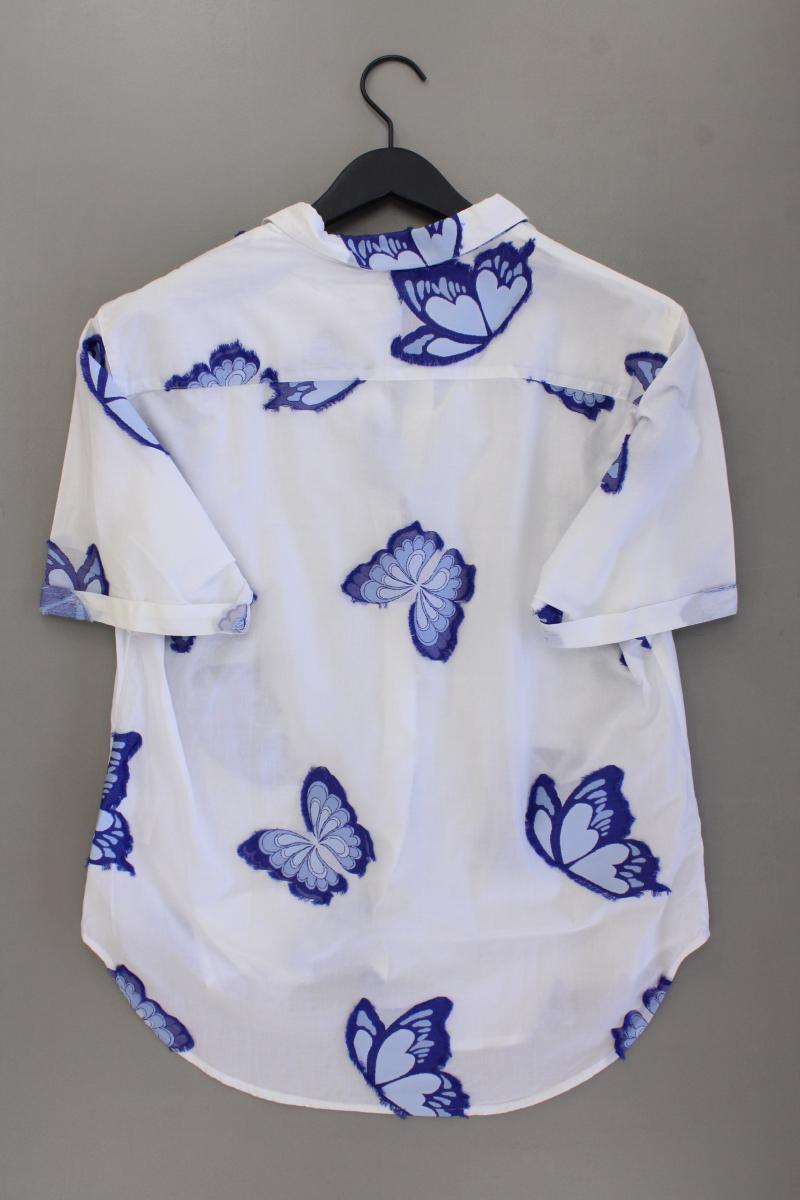 0039 Italy Bluse mit Schmetterlingen Gr. M neuwertig Kurzarm weiß aus Baumwolle