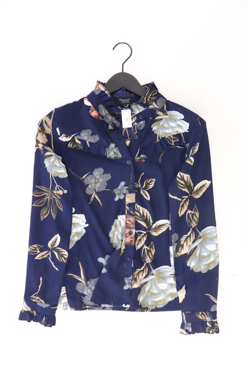 Sisters Point Rüschenbluse Gr. S mit Blumenmuster Langarm blau aus Polyester