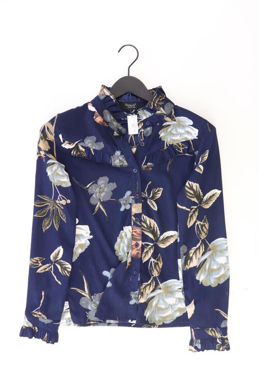 Sisters Point Rüschenbluse Gr. S mit Blumenmuster Langarm blau aus Polyester