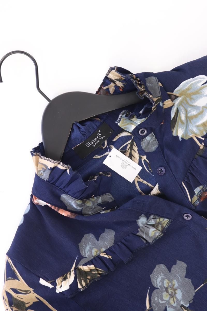 Sisters Point Rüschenbluse Gr. S mit Blumenmuster Langarm blau aus Polyester