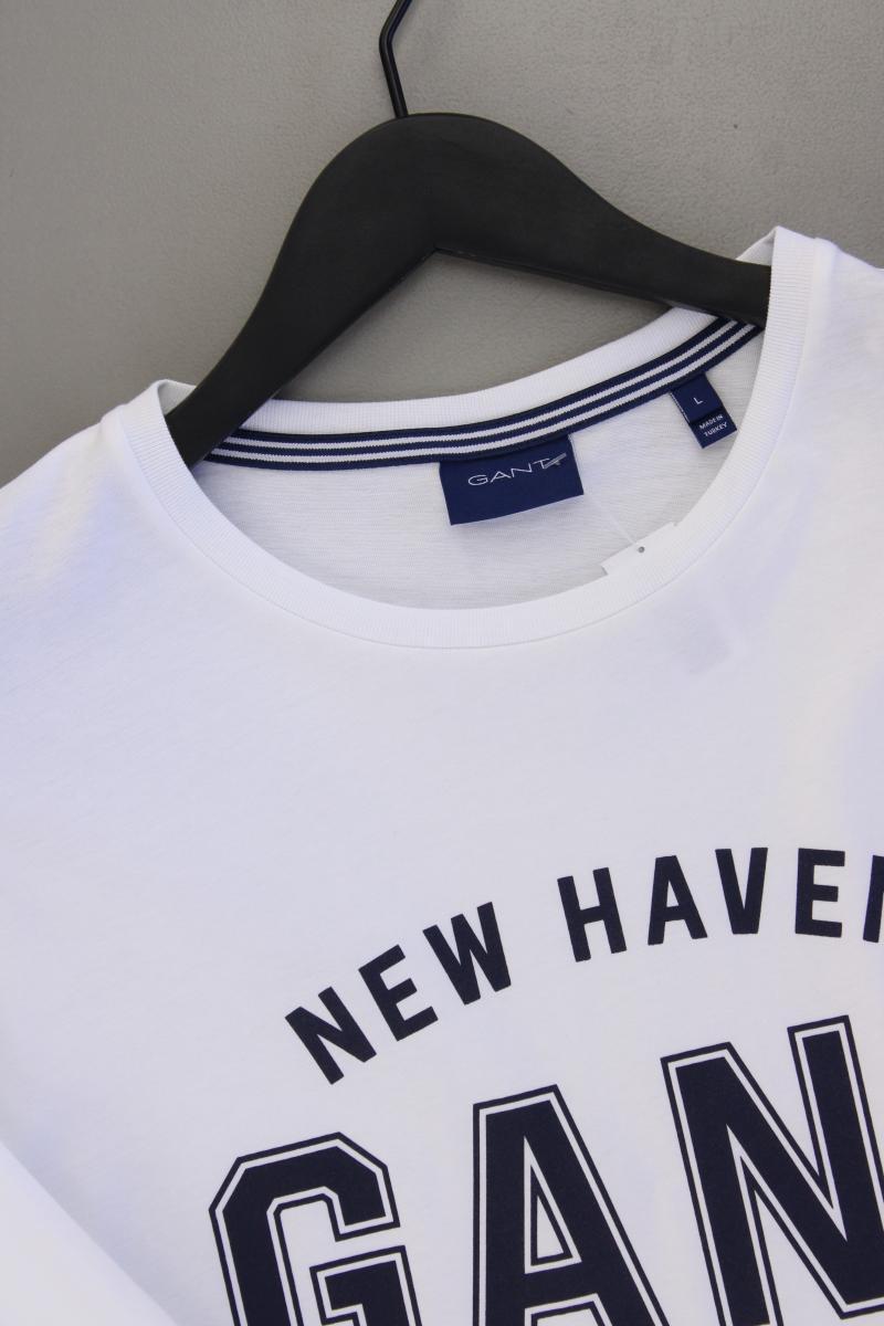 Gant Longsleeve-Shirt für Herren Gr. L neuwertig Langarm weiß aus Baumwolle