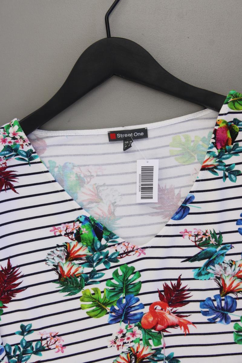 Street One Shirt mit V-Ausschnitt Gr. 44 mit Blumenmuster Kurzarm mehrfarbig