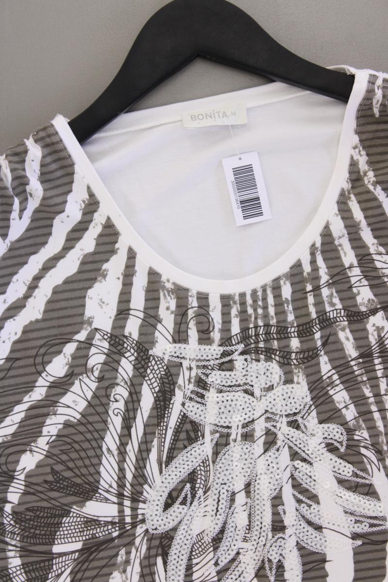 Bonita Printshirt Gr. M Kurzarm mit Pailletten grau aus Viskose