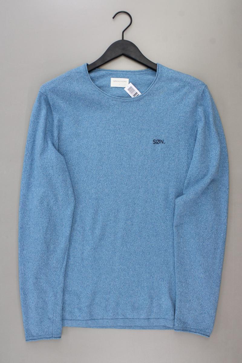 SØNDAG & SONS Pullover für Herren Gr. L blau aus Baumwolle