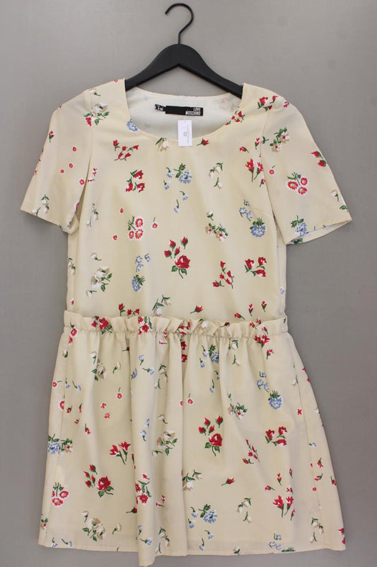 Love Moschino Kurzarmkleid Gr. 36 mit Blumenmuster creme aus Polyester