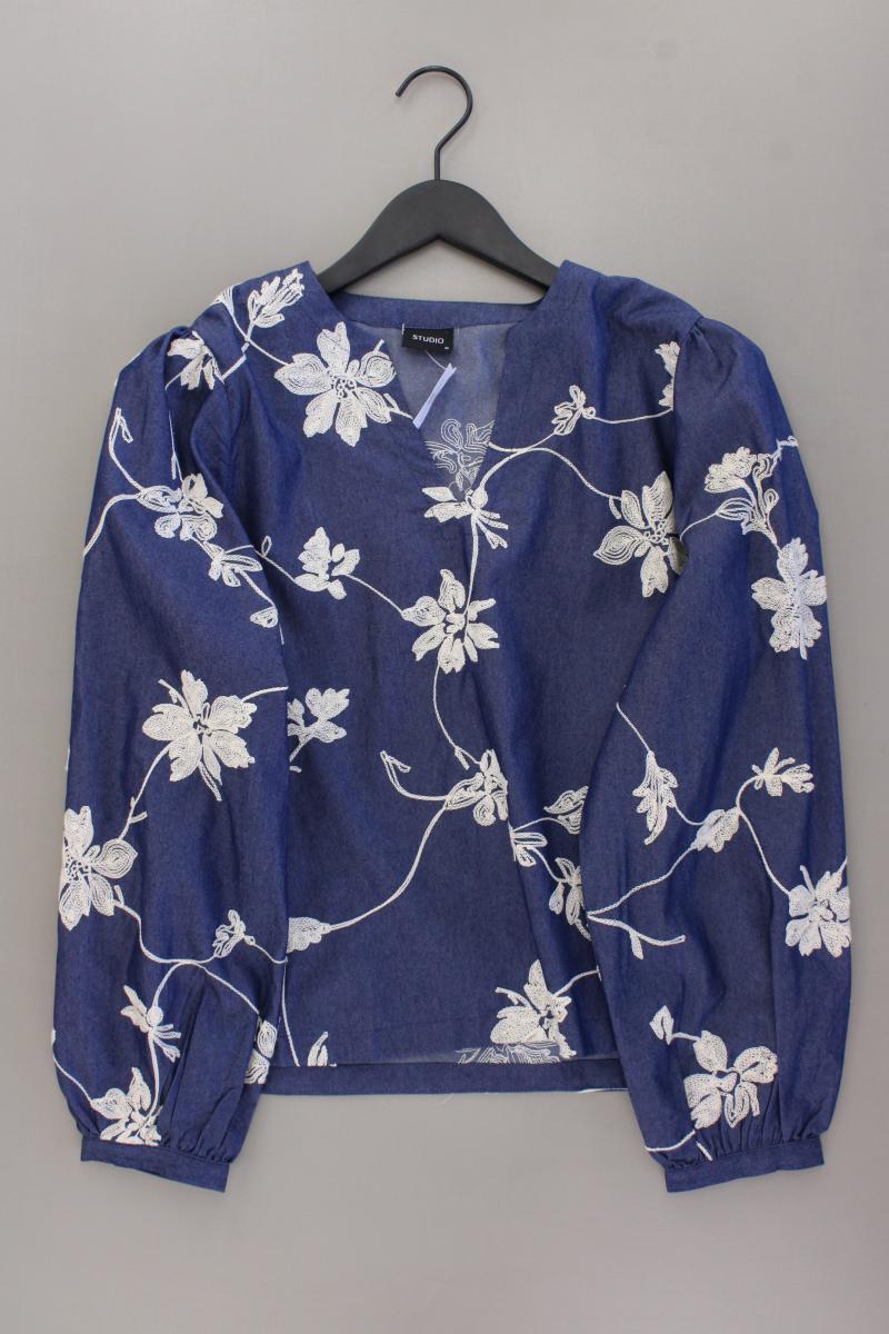 Studio Only Bluse Gr. M mit Blumenmuster neuwertig Langarm blau aus Polyamid