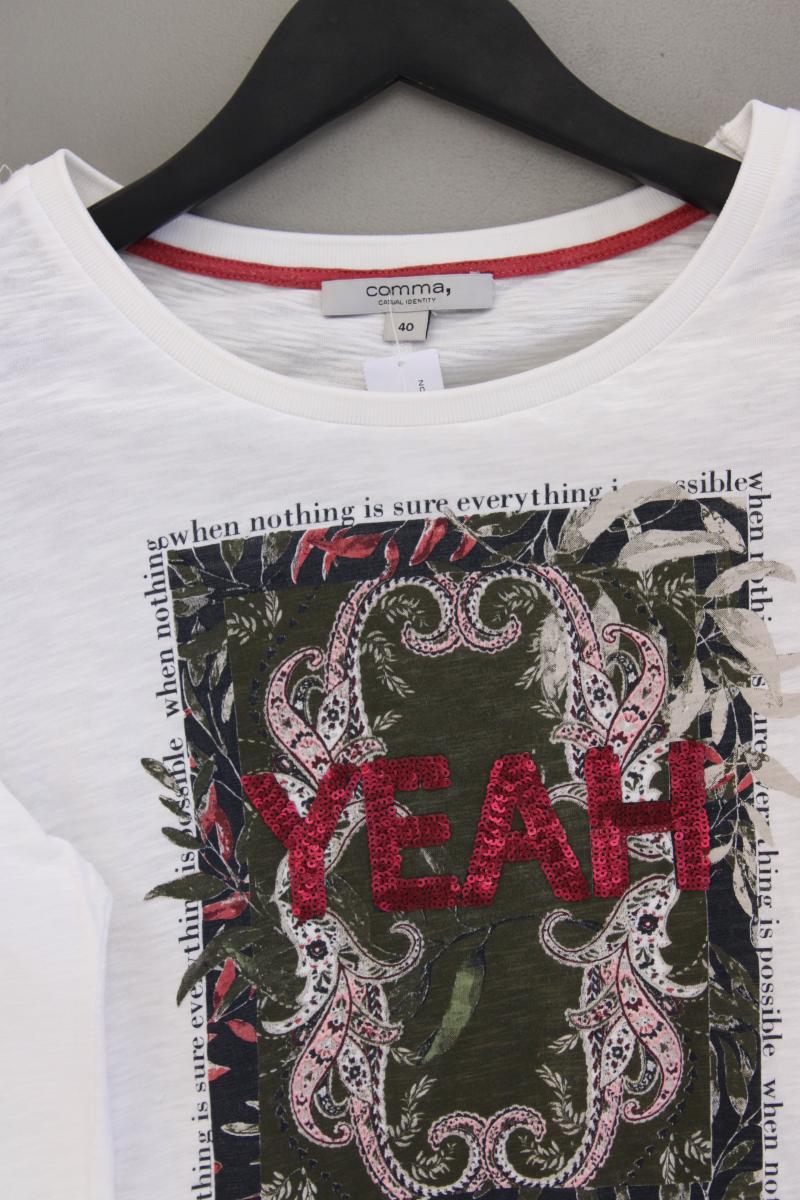comma, Classic Shirt Gr. 40 3/4 Ärmel mit Pailletten weiß aus Baumwolle