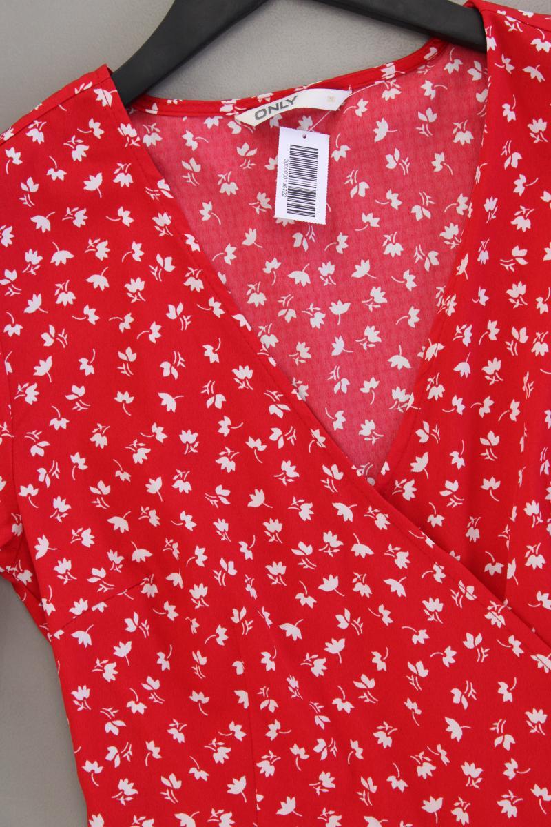 Only Wickelkleid Gr. 36 mit Blumenmuster Kurzarm rot aus Polyester