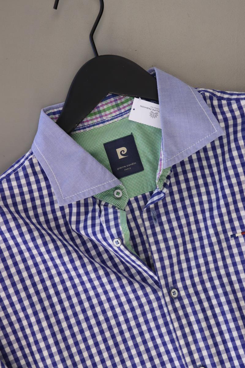 Pierre Cardin Karohemd für Herren Gr. L kariert Kurzarm blau aus Baumwolle