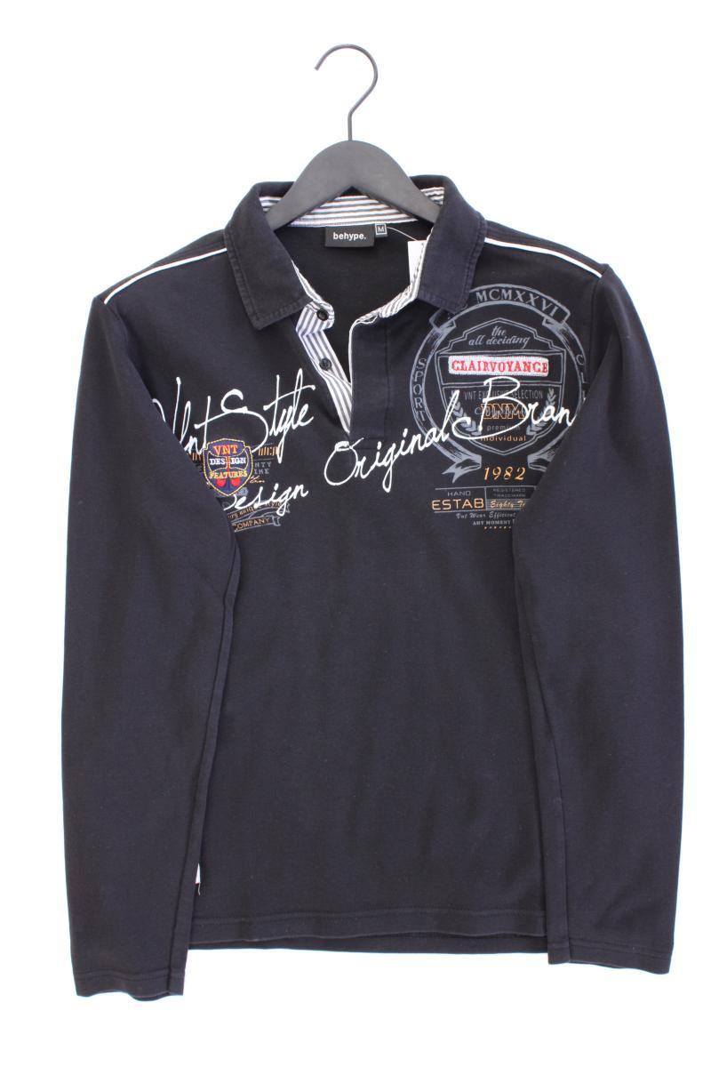 behype Poloshirt für Herren Gr. M Langarm schwarz aus Baumwolle