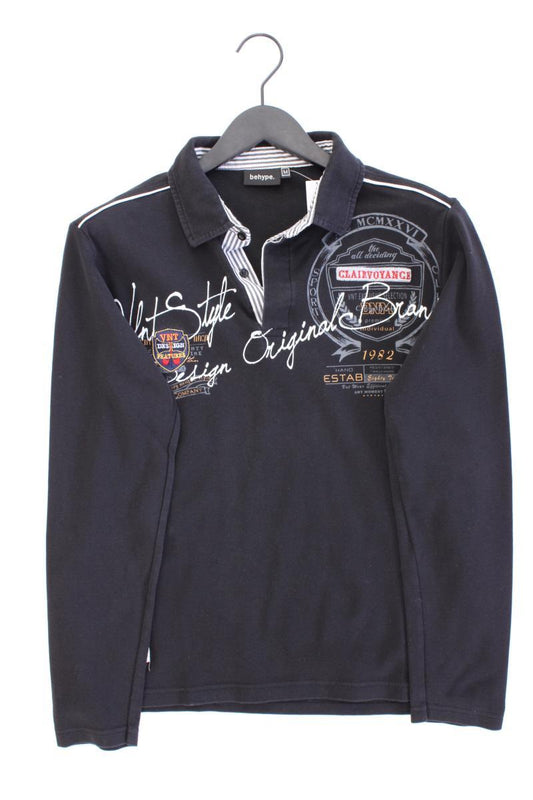 behype Poloshirt für Herren Gr. M Langarm schwarz aus Baumwolle