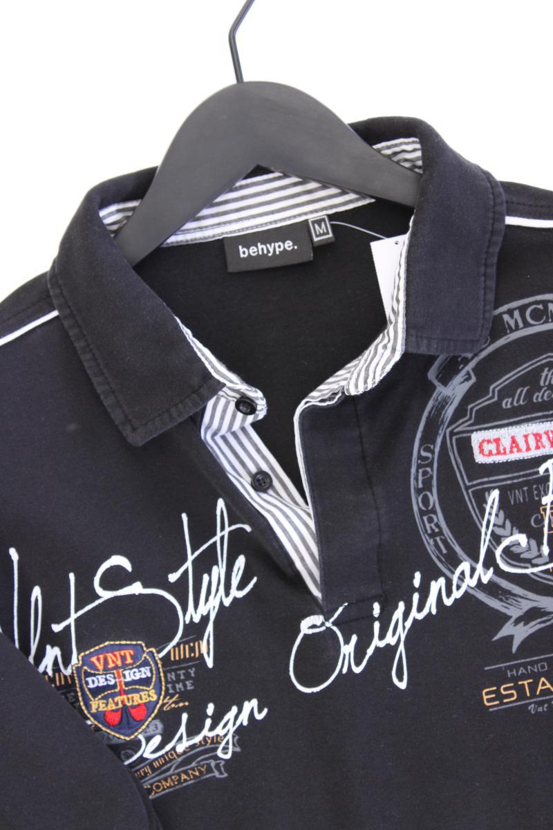 behype Poloshirt für Herren Gr. M Langarm schwarz aus Baumwolle