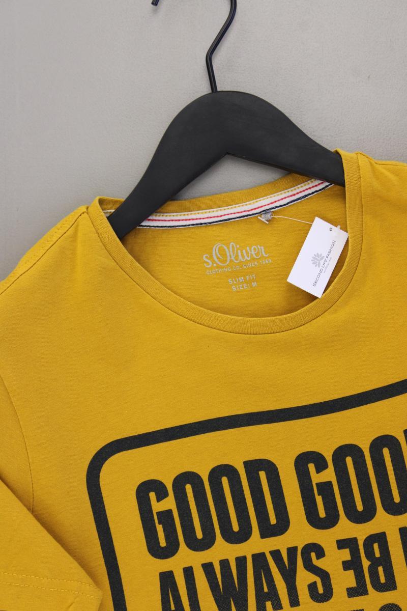 s.Oliver Printshirt für Herren Gr. M Kurzarm gelb aus Baumwolle
