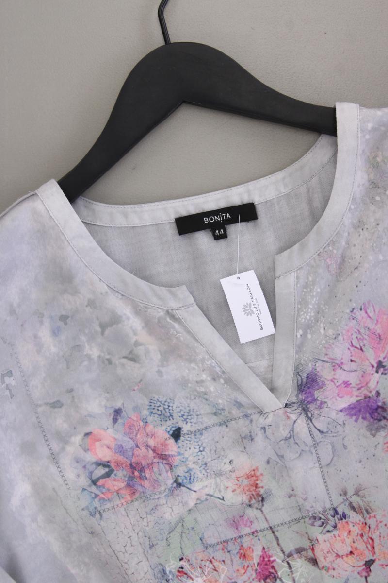 Bonita Classic Bluse Gr. 44 mit Blumenmuster 3/4 Ärmel grau