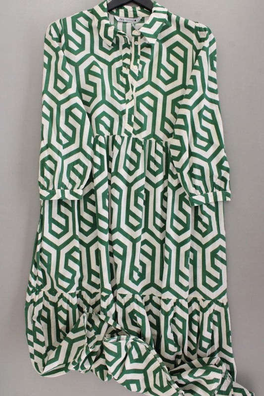 Zara Maxikleid Gr. XL geometrisches Muster 3/4 Ärmel grün aus Baumwolle