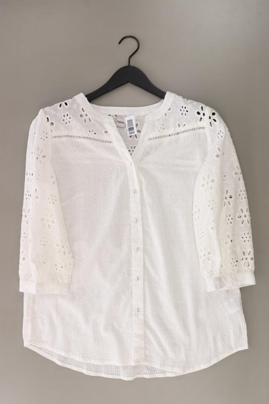 Heine Oversize-Bluse Gr. 38 mit Blumenmuster 3/4 Ärmel weiß aus Baumwolle