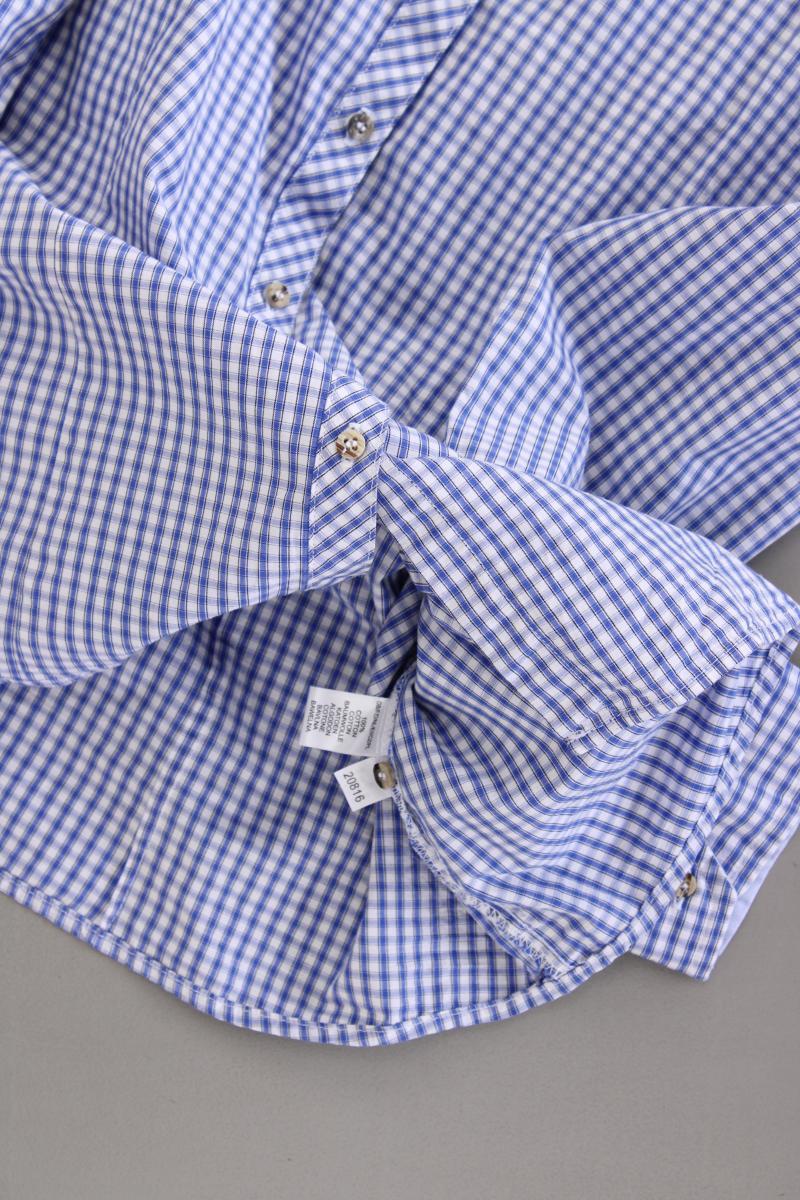 OS Trachten Karobluse Gr. 42 kariert Langarm blau aus Baumwolle